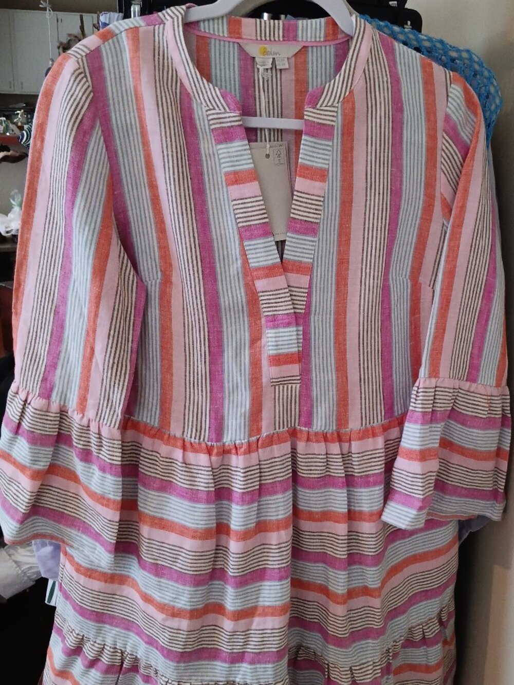 NWT Boden Women's 100% Linen Striped Multi-Color Spring-Summer Dress Size 2R - Picture 2 of 8